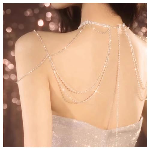 Sexy Rhinestone Shoulder Chain Necklace, Tassel Multi-layered Bridal Crystal Back Chain Wedding Backdrop Jewelry