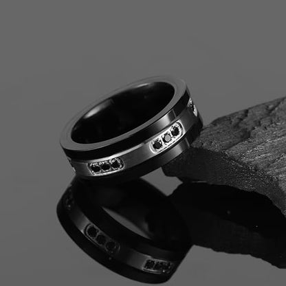 King Will Mens Tungsten Wedding Band with Cubic Zircon Inlay 7mm/8mm Flat Cut Comfort Fit Engagement Rings - color: B-Black&Silver-8mm