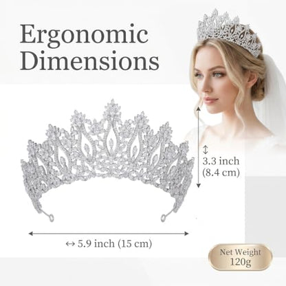 QXMYOO Luxury Wedding Tiaras for Bride Cubic Zirconia Big Tall Crown Quinceanera Crystal Headband for Women CZ Pageant Birthday Prom Party Headpiece Bridal Hair Accessories Silver - color: Silver