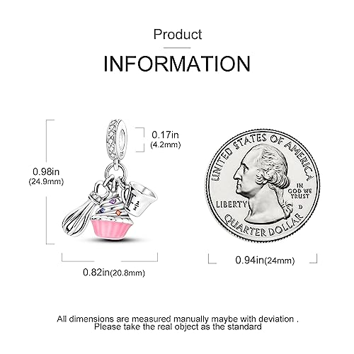 Hapour 925 Sterling Silver Charms for Bracelet Necklace Dangle Pendant Bead | Whale Shark Charm, Glow in the Dark, Matryoshka Russian Doll Baking European Jewelry Charm, 14k Gold Plated - style: Cake Baking