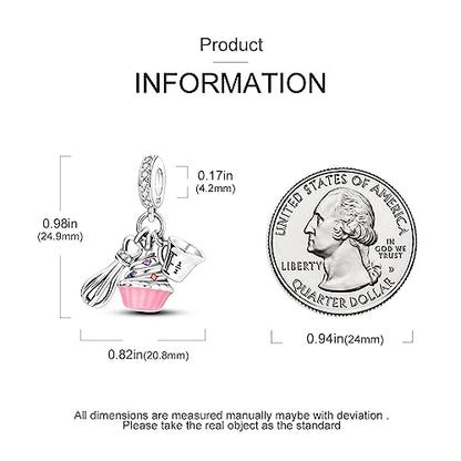 Hapour 925 Sterling Silver Charms for Bracelet Necklace Dangle Pendant Bead | Whale Shark Charm, Glow in the Dark, Matryoshka Russian Doll Baking European Jewelry Charm, 14k Gold Plated - style: Cake Baking