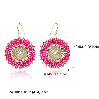 Colorful Bead Earrings For Women Summer Beach Handmade Bead Earrings Bohemia Hoop Dangle Earring For women - color: Pink
