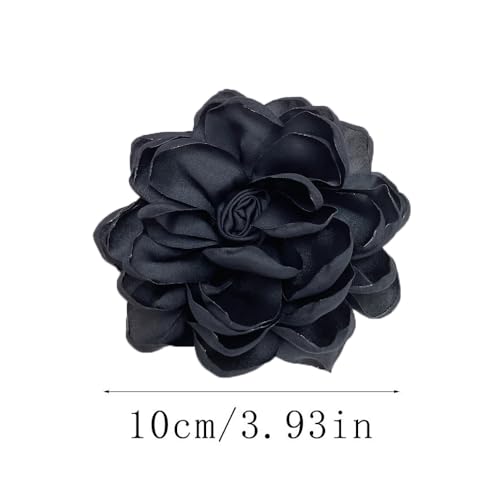 Dainty Fabric Rose Flower Large Brooch Lapel Pins Flower Brooches Pin Classic for Wedding Party Dance Banquet for Women Dress Suit Clothes Accessories Jewelry 100mm - color: Black