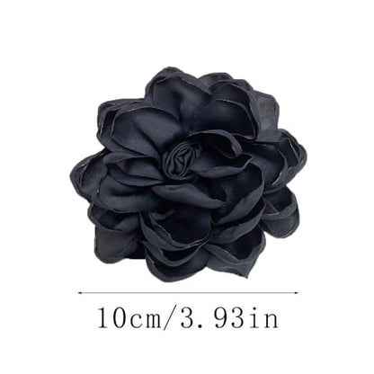 Dainty Fabric Rose Flower Large Brooch Lapel Pins Flower Brooches Pin Classic for Wedding Party Dance Banquet for Women Dress Suit Clothes Accessories Jewelry 100mm - color: Black