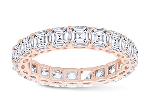 Jewel Zone US Asscher Cut White Cubic Zirconia Eternity Band Ring in 14k Gold Over Sterling Silver - color: rose-gold-plated-silver