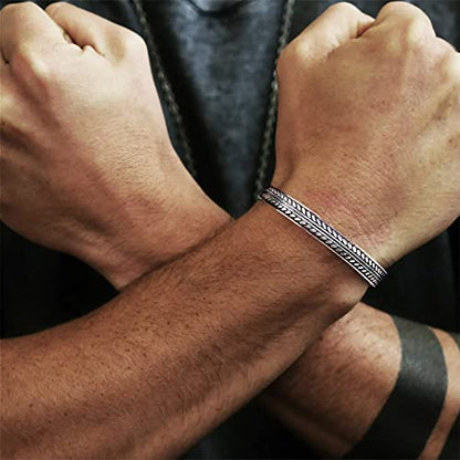 RIOSO 4Pcs Men's Cuff Bracelets Cuff Bracelet Leaves Pattern Twisted Open Cuff Bracelet