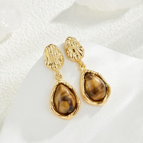 Dr's gift Chunky Leopard Print Earrings for Women 14K Gold Plated Statement Huggie Hoop Earrings Brown Acrylic Tortoise Resin Cheetah Trendy Jewelry - color: Brown 3