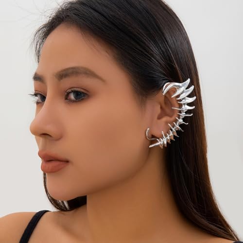 Ear Cuffs for Women, Hook without Pierced Ear Bone Clip Climber Earrings, Butterfly Shaped Ear Clip Wrap Around Earring No Piercing Cuff Earrings for Women - color: Silver-Cartilage