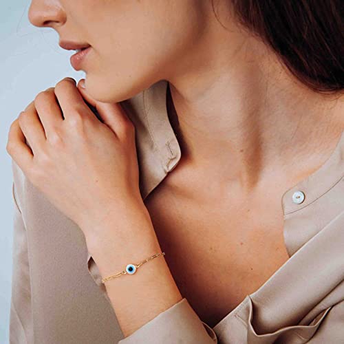 Fesciory Evil Eye Bracelet for Women, Gold Plated Adjustable Chain Jewelry | Blue Evil Eye Charm Bracelet, Lucky Amulet Symbolism, Dainty Adjustable Chain, Daily wear, Jewelry gifts - color: Gold-7