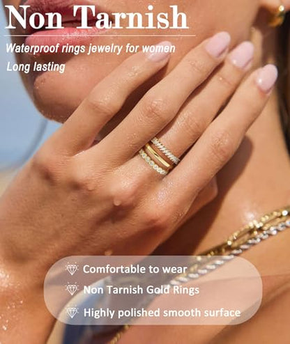 KAERUN Stackable Gold Rings for Women Non Tarnish Dainty 14K Gold Plated Stacking Rings Cubic Zirconia Thumb Ring Set Trendy Statement Wedding Bands Promise Engagement Rings for Women Size 6-10 - style: stack-C