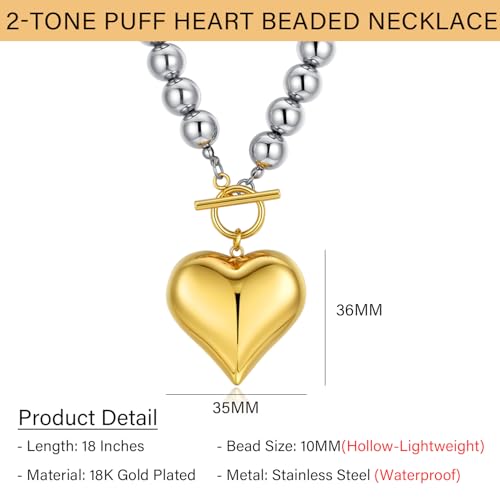 NUZON Sunburst Heart / 2-Tone Interlocking/CZ Evil Eye/Single Pearl/Love Heart Pendant Necklace for Women 14K Gold Chain Necklace Chunky Statement Jewelry - color: 2-Tone Heart
