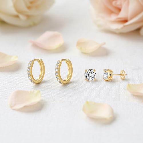 7-Piece Set 14K Gold Plated Jewelry Set Dainty Layered Necklaces CZ Stud Earring Huggie Hoop Earrings Chain Bracelets Gifts for Women - color: Style A-Gold-Necklaces Earrings Bracelets