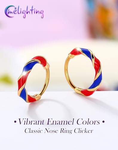 Melighting 20G Twist Nose Ring Hoop Stainless Steel 316L Piercing Jewelry | 7/8 mm Nose Piercing Jewelry, Cute Hinged Segment Clicker Lobe Helix Daith Cartilage Earring for Women - color: Gold RDBL, size: 20g8mm