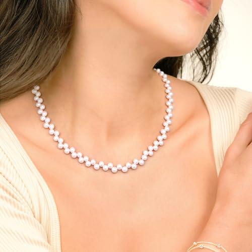 Natural Pearls Necklace, Freshwater Baroque Pearls Necklace for Women's Pearl Strand Choker Necklace 18K Gold Plated & S925 Sterling Silver Clasp White Necklace Chain - color: White Side-Drilled, 5-6mm, 18KGP Lock