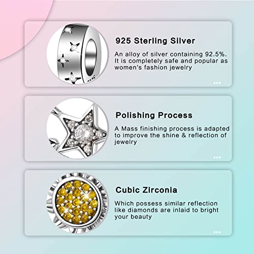 Family Love Mother Daughter Grandma Charm 925 Sterling Silver fits Bracelets Necklace Pendant Bead Charms Jewelry Gift for Women Family Friends - color: Sun Star Moon Charm