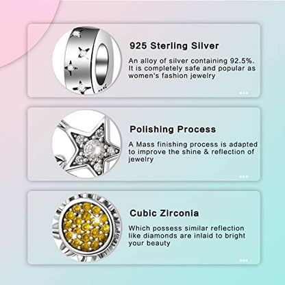 Family Love Mother Daughter Grandma Charm 925 Sterling Silver fits Bracelets Necklace Pendant Bead Charms Jewelry Gift for Women Family Friends - color: Sun Star Moon Charm