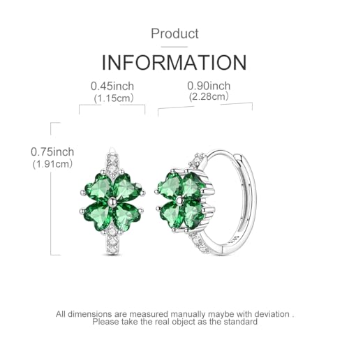 925 Sterling Silver Huggie Hoop Earrings for Women with 5A Cubic Zirconia Jewelry Birthday Gift - style: Four-leaf clover
