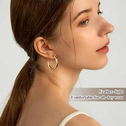 Gold Hoop Earrings for Women Summer Earrings Stainless Steel Hypoallergenic Earrings for Sensitive Ears Non Tarnish Hoops 4mm Hollow Tube Lightweight Earring Gifts for Women - style: 30mm Gold
