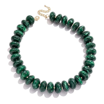 Elegance 11 designs Colorful Chunky Beaded Necklace for Women,Thick Acrylic Disc Bead Choker Statement Necklace Cute Trendy Necklaces Jewelry Gifts for Women - color: Deep Green