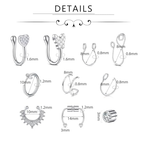 D.Bella Fake Septum Hoop 20G Faux Nose Piercing Hoop Clip on Nose Rings Non Piercing Fake Septum Lip Ear Ring Faux Body Piercing Jewelry for Women Men - color: Color C