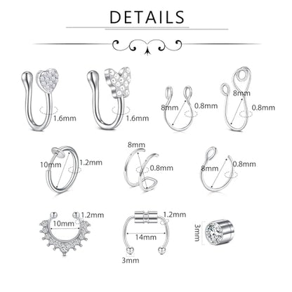 D.Bella Fake Septum Hoop 20G Faux Nose Piercing Hoop Clip on Nose Rings Non Piercing Fake Septum Lip Ear Ring Faux Body Piercing Jewelry for Women Men - color: Color C