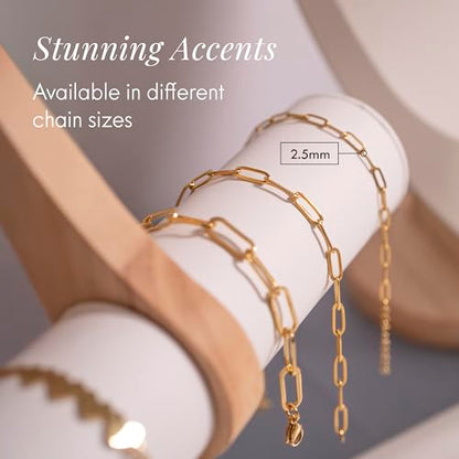 DESTIN Jewelry 18K Gold Plated Paperclip Chain Necklace, 2.5-6.5mm | Waterproof, hypoallergenic and tarnish-resistant adjustable stainless steel layering chain for women. - color: 18K Yellow Gold Plated Stainless Steel, size: 7", style: 2.5 MM