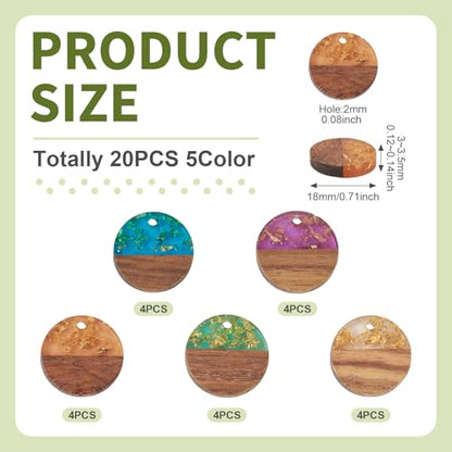 Beadthoven 20Pcs/5 Pairs Resin Wood Earrings Pendants, Gold Foil Round Charms Wood Earrings Making kit Colorful Pattern Wooden Earring Blanks Pieces for Jewelry Making DIY Crafts - color: Gold Foil-Round