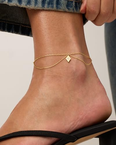 PAVOI 14K Gold Plated Anklet for Women - Trendy Link Chain Ankle Bracelet Summer Jewelry - Boho Dainty Anklets with Cubic Zirconia, Beaded, Evil Eye, Star, Station, Pearls Adjustable Gold Jewelry - style: Boho