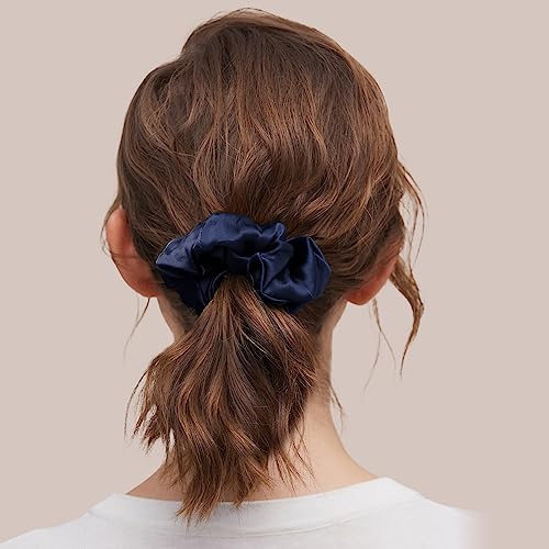 LILYSILK Silk Hair Scrunchies for Frizz & Breakage Prevention 100% Mulberry Silk Hair Ties No Damage Elastic Silk Ponytail Holders, 1Pc, Navy Blue - color: Navy Blue