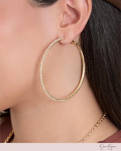 Jessica Simpson Womens Hoop Earrings - Silver-Tone or Gold-Tone Hoop | Earrings for Women - color: Clear Crystal