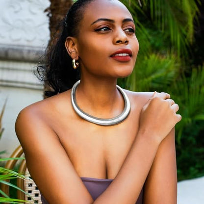 Chunky Gold Choker Necklace for Women, 14K Gold Plated Snake Chain Statement Necklace Triple Twsited Layered Choker Necklaces Jewelry Gifts - style: 1 LAYER/14K SILVER COLLAR
