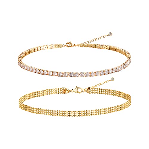 14K Gold Plated Layered Satellite Beads Heart Anklets Layering Rhinestone Cubic Zirconia Ankle Bracelets for Women Minimalist Summer Beach Foot Chain Ankle Jewelry for Her - style: 4 Layered Tennis -GD