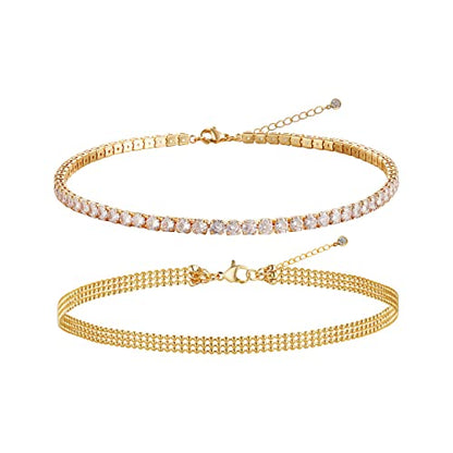 14K Gold Plated Layered Satellite Beads Heart Anklets Layering Rhinestone Cubic Zirconia Ankle Bracelets for Women Minimalist Summer Beach Foot Chain Ankle Jewelry for Her - style: 4 Layered Tennis -GD