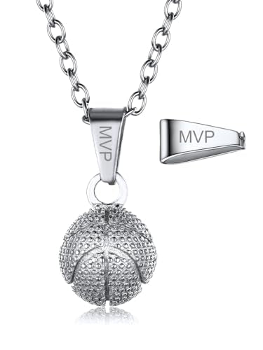 GOLDCHIC JEWELRY Sport Necklaces for Men Teen, Football Baseball Soccer Basketball Softball Necklaces with Stainless Steel Chain Athlete Jewelry Sports Fan Gift - color: Basketball Pendant-Steel, style: Personalised Engraving