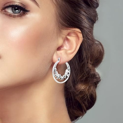 NARMO 925 Sterling Silver Earrings for Women Hypoallergenic Hoop Earrings - color: Elephant Family