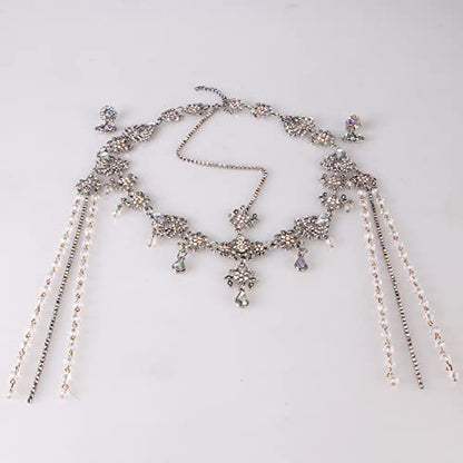 Bridal Headband and Earrings Crystal Jewelry Set Wedding Headpiece for Women Brides Tiara Rhinestone Hair Accessories - color: Silver