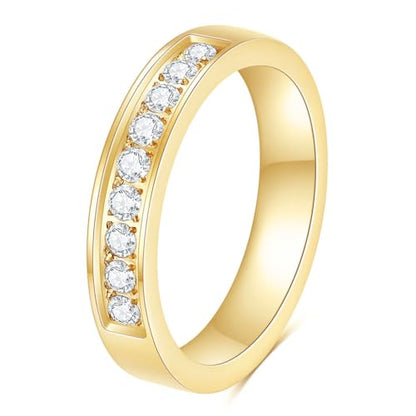2mm 5mm Tainless Steel Cubic Zirconia Wedding Band Rings For Women,Stackable No Tarnish Fashion Cross Rings Size 4-10 - color: 5mm-Gold