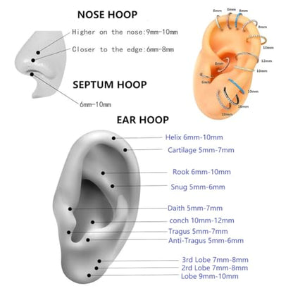 Nose Rings Hoops - 316L Surgical Steel Double Hoop Nose Rings Hinged Conch Piercing Jewelry Septum Lip Rings Cartilage Earring Helix Rook Tragus Daith - color: black-1