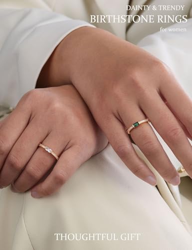 RLMOON Birthstone Gold Rings for Women Non Tarnish 14K Gold Plated Eternity Stackable Rings Dainty CZ Gemstone Engagement Rings Wedding Band Jewelry Gifts Size 4-10 - color: 12. December(Created Blue Topaz)