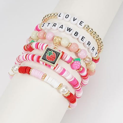Twinfree Bohemian Cute Fruit Banana Cherry Strawberry Pineapple Mango Polymer Clay Beaded Stackable Stretch Bracelets - color: Color 2