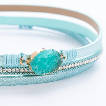 Boho Chunky Leather Wrap Bracelets Stackable Beaded Western Country Jewelry | Crystal Bead Trendy Layered Cuff Magnetic Clasp Stack Bohemian Statement Costume Outfits Cowgirl Fashion Hippie Accessories - color: Teal, size: 14.7"