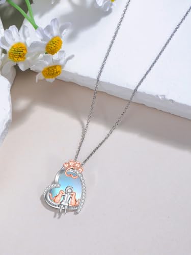 925 Sterling Silver Animal Necklace Heart Shape Dog/Rabbit/Cat Pendant Necklace for Women Animal Memorial Charm Jewelry Mother's Day Christmas Gifts - color: Dog and Women-Moonstone