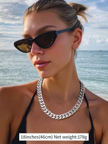 FindChic Cuban Link Chain Necklace for Women Men, Silver/Gold Plated Stainless Steel Solid Miami Curb Chain Hip Hop Punk Statement Jewelry, 5/12/14mm Width, 16/18/20 Inch Length, with Gift Box - color: 03. 12mm-Silver, size: 18inches