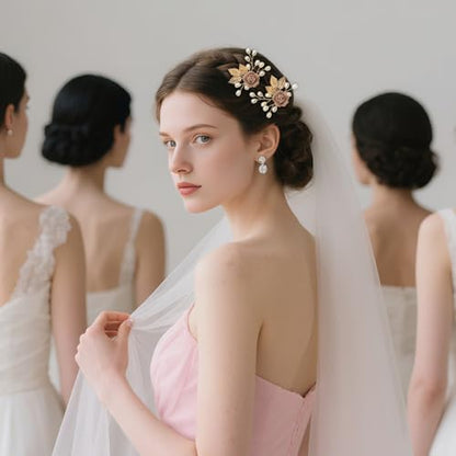 Wedding Hair Accessories Hair pieces Set Crystal bridal hair pins Rhinestone Pearl hair comb Brides and Bridesmaids, Girls, Women(（4PCS/SET PINK) - color: pink