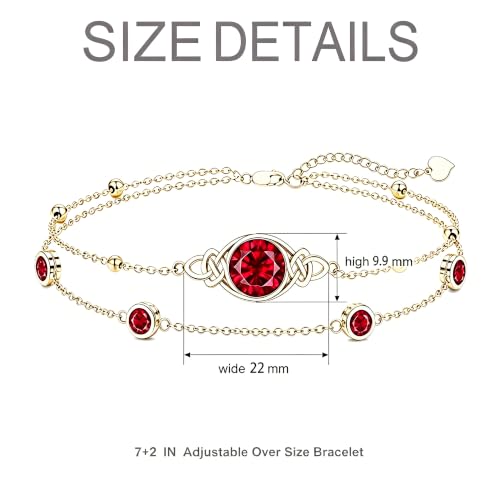 Midari 18K Gold Irish Infinity Celtic Knot Birthstone Layed Anklet Bracelet with 12 Months Birthstone Birthday Jewelry Gifts for Women Mom - color: 01-Garnet, size: Bracelet 7"-9"