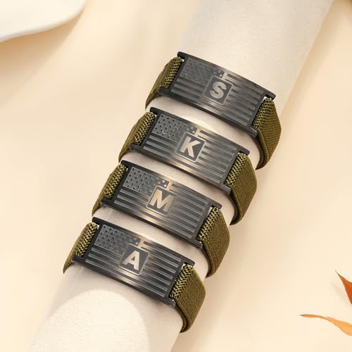 C-leen American Flag Initial Bracelet for Men Boy, Stainless Steel Letter Charm Bracelet Mens Gifts Elastic Stretch Gifts Bracelets for Dad Husband Son Gift - color: S