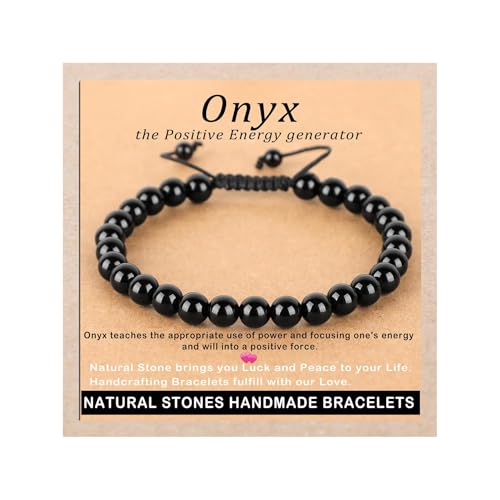 AD Beads Handcrafted Beaded Macrame Bracelet Stylish Customizable Jewelry for Men and Women Protection Healing Gemstone for Balance Wellness Positive - color: Black Onyx, size: 6mm
