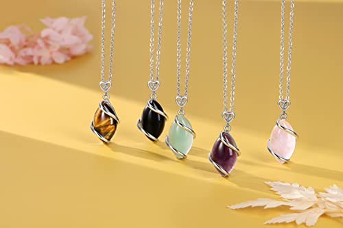 Jovivi Amethyst Rose Quartz Stone Necklace for Women Men, Full Wire Wrapped Natural Gemstone Reiki Healing Crystal Pendant Jewelry - color: Amethyst Crystal