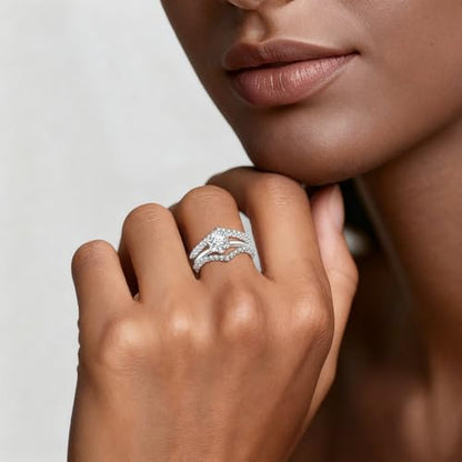 KUNSIR 925 Sterling Silver Rings Classic Cubic Zirconia Eternity Promise Statement Anniversary Wedding Bands Engagement Rings for Women Infinity Forever Love Ring Size 7-9 - style: Fingertip Romance Ring