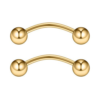Ruifan 2PCS Tiny Eyebrow Piercing Jewelry Curved Barbell with Balls Kit Eyebrow Tragus Lip Ring 20g 20 gauge 6mm - Gold